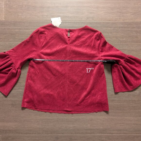 Altar'd State, Cranberry Red Faux Suede Blouse with Bell Sleeves, Sz S - Picture 10 of 12